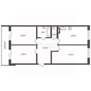 3-к квартира, вторичка, 72м2, 8/17 этаж