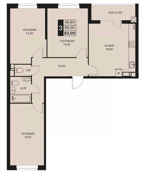 3-к квартира, строящийся дом, 83м2, 6/12 этаж