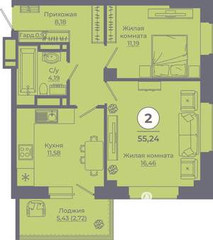 2-к квартира, вторичка, 55м2, 7/24 этаж