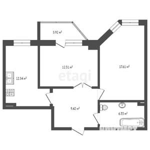 2-к квартира, вторичка, 60м2, 10/10 этаж