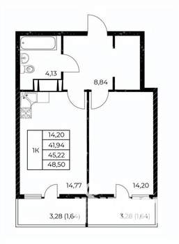 1-к квартира, вторичка, 49м2, 16/25 этаж