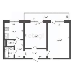 2-к квартира, вторичка, 53м2, 6/10 этаж