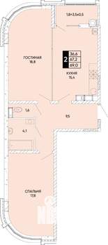 2-к квартира, вторичка, 69м2, 12/22 этаж