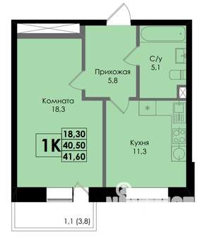 1-к квартира, вторичка, 42м2, 2/22 этаж