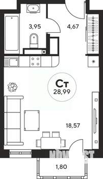 Студия квартира, вторичка, 29м2, 10/25 этаж
