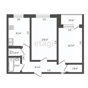 2-к квартира, вторичка, 52м2, 2/9 этаж