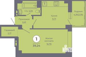 1-к квартира, вторичка, 39м2, 15/24 этаж