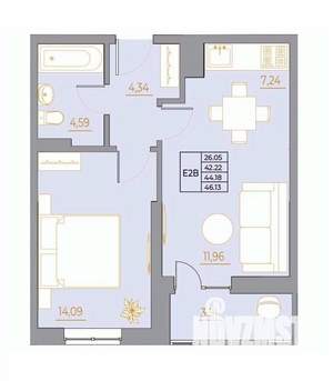 2-к квартира, вторичка, 46м2, 17/22 этаж