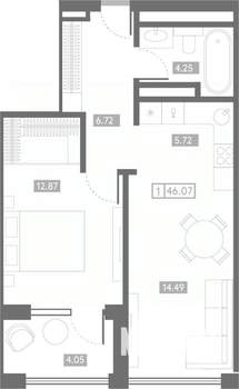 1-к квартира, вторичка, 46м2, 14/24 этаж