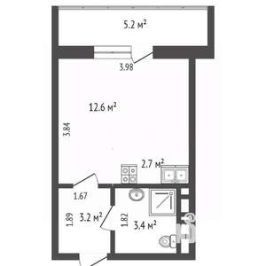 Студия квартира, вторичка, 25м2, 8/12 этаж