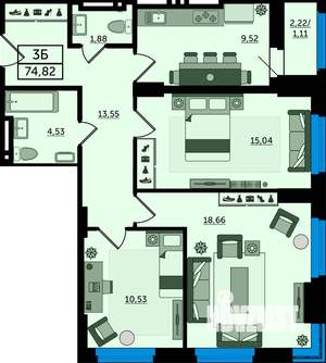 3-к квартира, вторичка, 75м2, 19/23 этаж