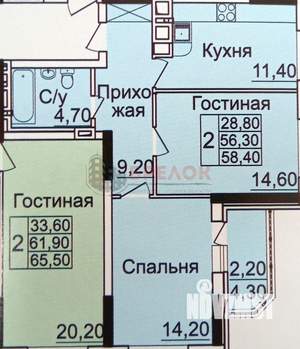 2-к квартира, вторичка, 61м2, 19/25 этаж