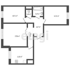 3-к квартира, вторичка, 69м2, 2/20 этаж