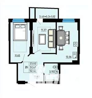 2-к квартира, строящийся дом, 53м2, 17/25 этаж