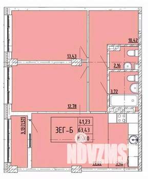 2-к квартира, строящийся дом, 65м2, 5/6 этаж