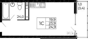 Студия квартира, сданный дом, 25м2, 4/18 этаж