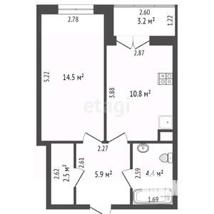 1-к квартира, сданный дом, 41м2, 4/21 этаж