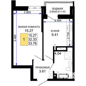 1-к квартира, вторичка, 34м2, 13/25 этаж