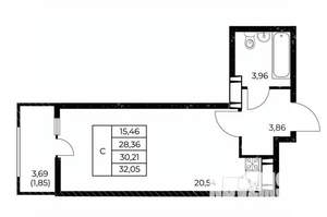 Студия квартира, вторичка, 32м2, 8/25 этаж