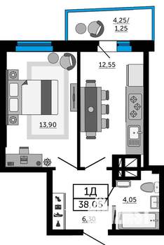 1-к квартира, вторичка, 38м2, 13/21 этаж