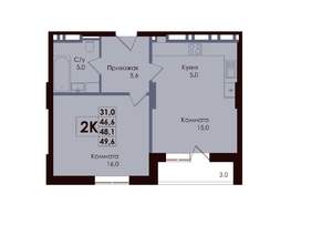 2-к квартира, вторичка, 48м2, 13/25 этаж