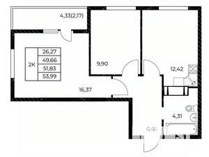 2-к квартира, вторичка, 54м2, 11/25 этаж
