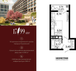 1-к квартира, вторичка, 21м2, 6/10 этаж