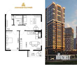 2-к квартира, вторичка, 54м2, 5/25 этаж