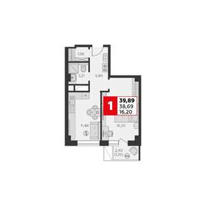 1-к квартира, строящийся дом, 40м2, 2/22 этаж