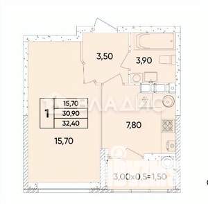 1-к квартира, вторичка, 32м2, 7/9 этаж
