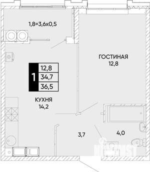 1-к квартира, вторичка, 37м2, 13/24 этаж