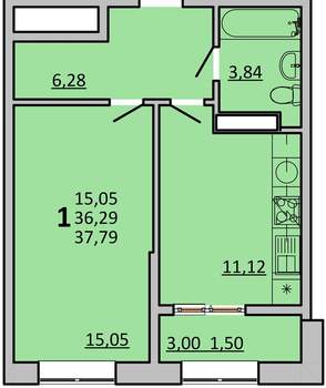 1-к квартира, вторичка, 38м2, 12/22 этаж