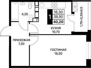 1-к квартира, вторичка, 40м2, 16/18 этаж