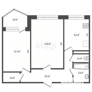 2-к квартира, вторичка, 53м2, 8/9 этаж