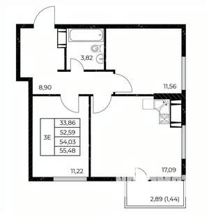 2-к квартира, строящийся дом, 55м2, 8/25 этаж