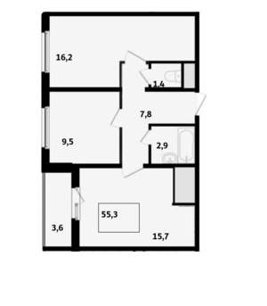 2-к квартира, вторичка, 55м2, 9/15 этаж