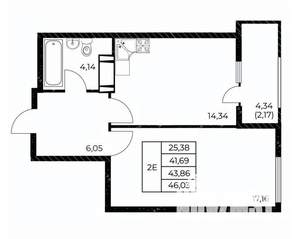 1-к квартира, вторичка, 46м2, 19/25 этаж