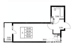Студия квартира, вторичка, 32м2, 9/25 этаж