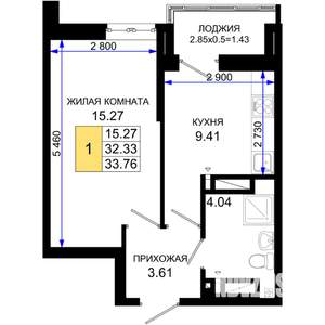 1-к квартира, вторичка, 34м2, 22/25 этаж