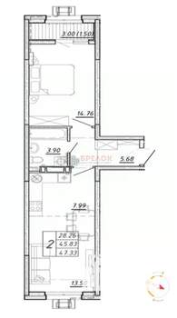 2-к квартира, вторичка, 47м2, 14/20 этаж