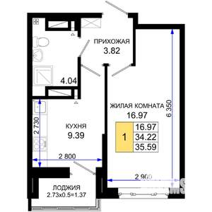 1-к квартира, вторичка, 36м2, 22/25 этаж