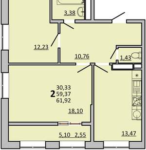 2-к квартира, вторичка, 69м2, 13/22 этаж