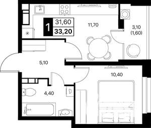 1-к квартира, строящийся дом, 34м2, 11/12 этаж