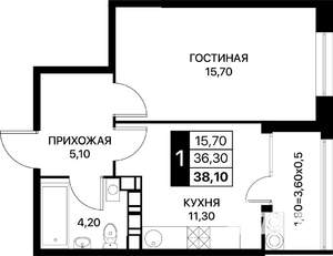 1-к квартира, вторичка, 38м2, 17/18 этаж