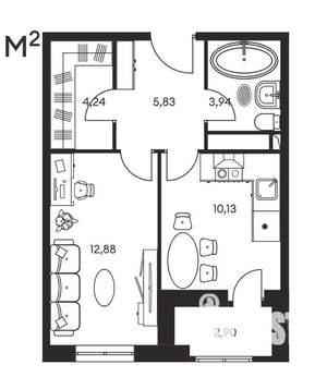 1-к квартира, строящийся дом, 40м2, 4/20 этаж