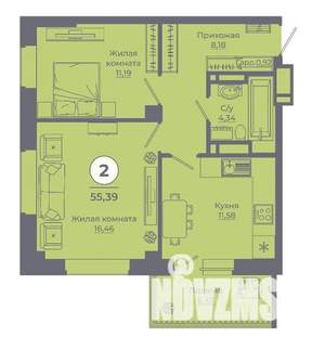 2-к квартира, вторичка, 55м2, 19/24 этаж