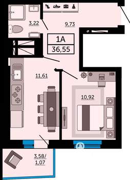 1-к квартира, строящийся дом, 37м2, 31/31 этаж