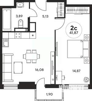 2-к квартира, вторичка, 42м2, 11/25 этаж