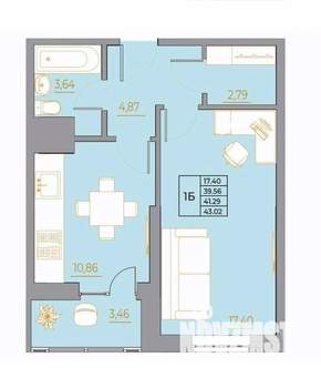 1-к квартира, вторичка, 43м2, 14/22 этаж