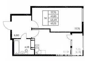 1-к квартира, вторичка, 45м2, 7/25 этаж